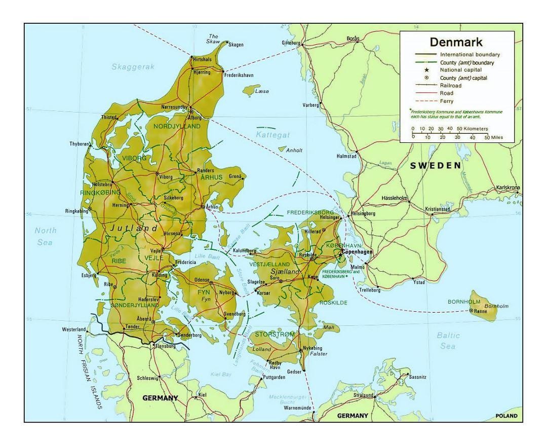 แผนที่ของเดนมาร์ก kommune