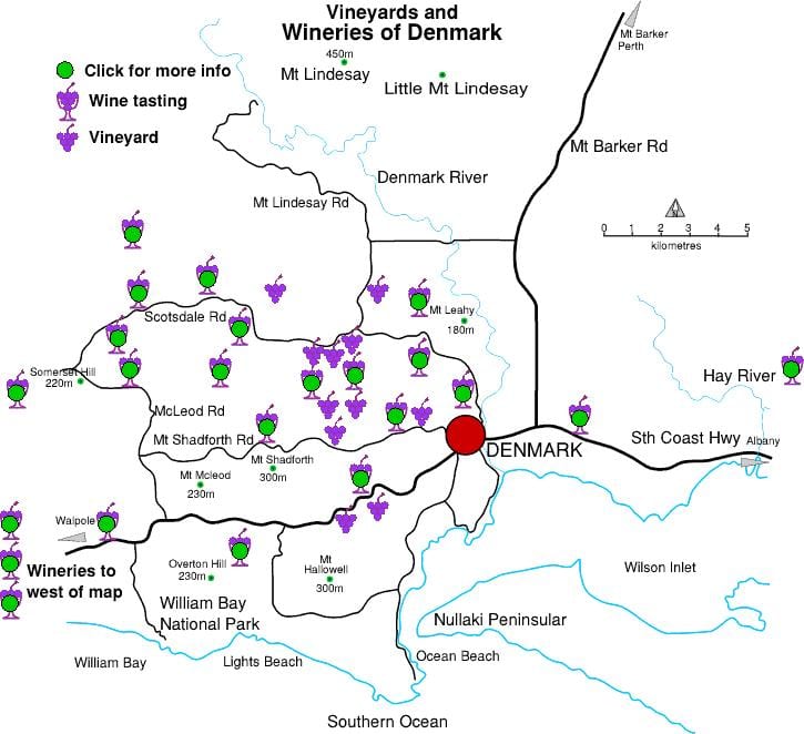 แผนที่ของเดนมาร์ก wineries